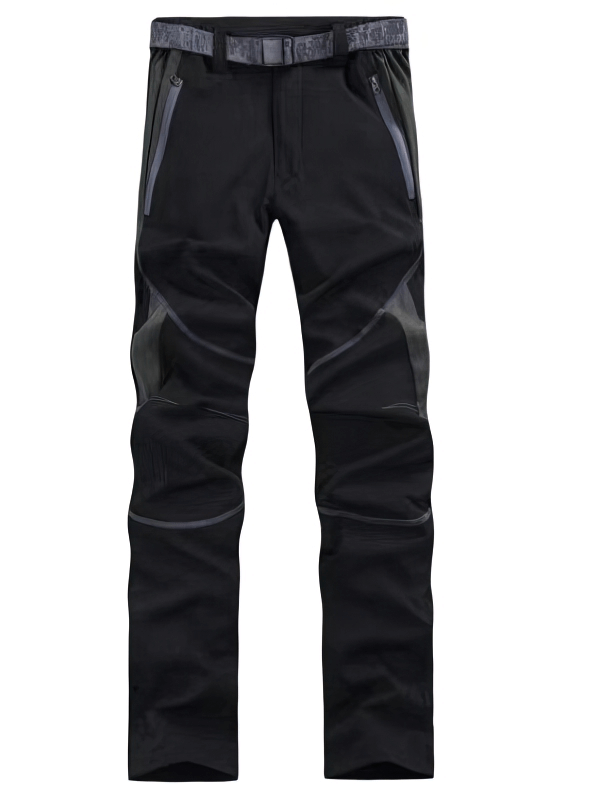 Men's sports breathable quick-drying hiking pants with zipper fly, perfect for outdoor activities. Black color, windproof, durable material.